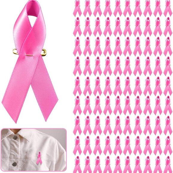 100 Breast Cancer Awareness Pink Satin Ribbons - Picture 1 of 3